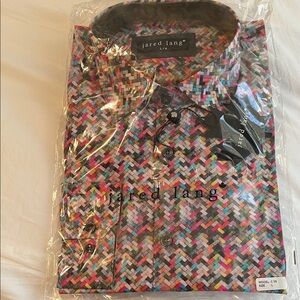 Jared Lang Multicolor Chevron-Style Button-Down Shirt - Black, Pink, Blue. New